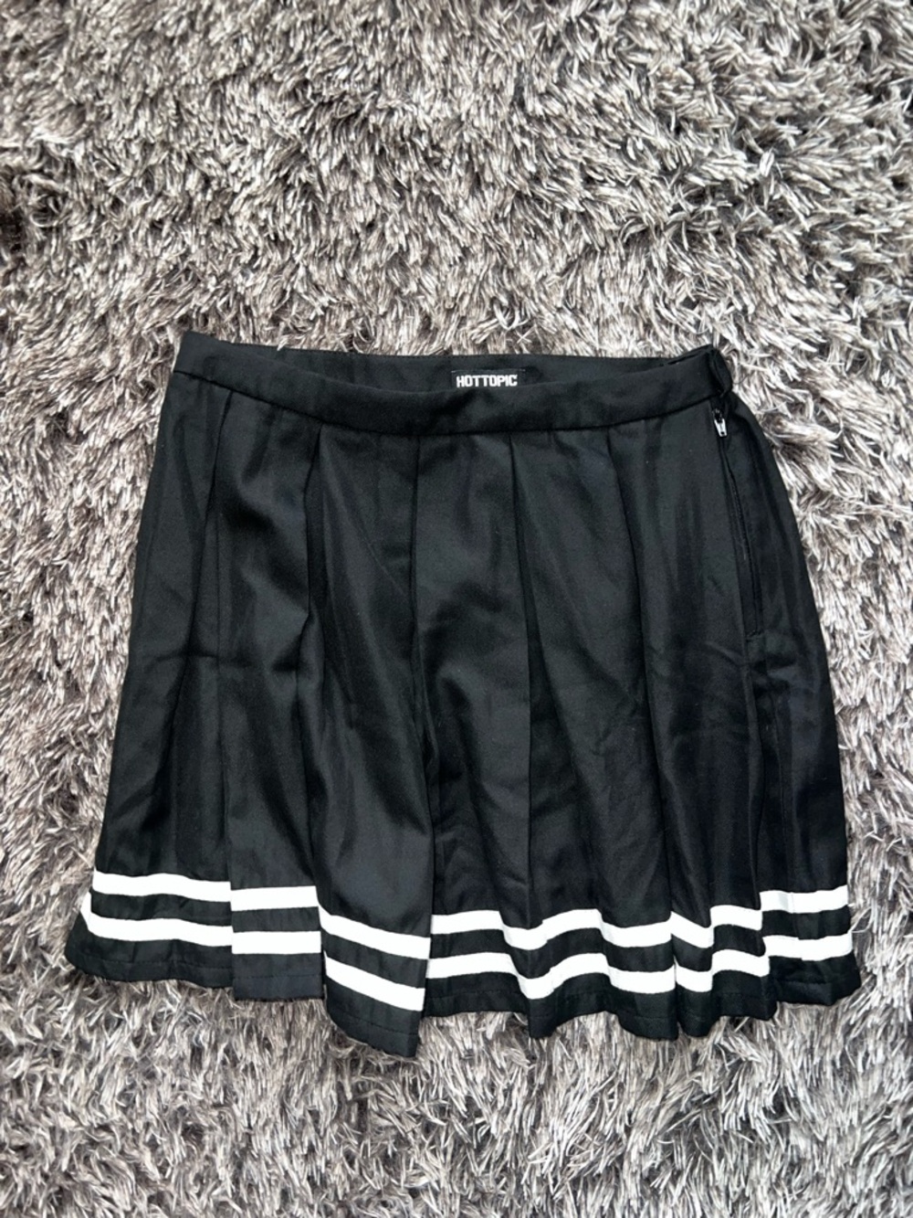 Hot Topic Black Pleated Mini Skirt with White Stripe Hem